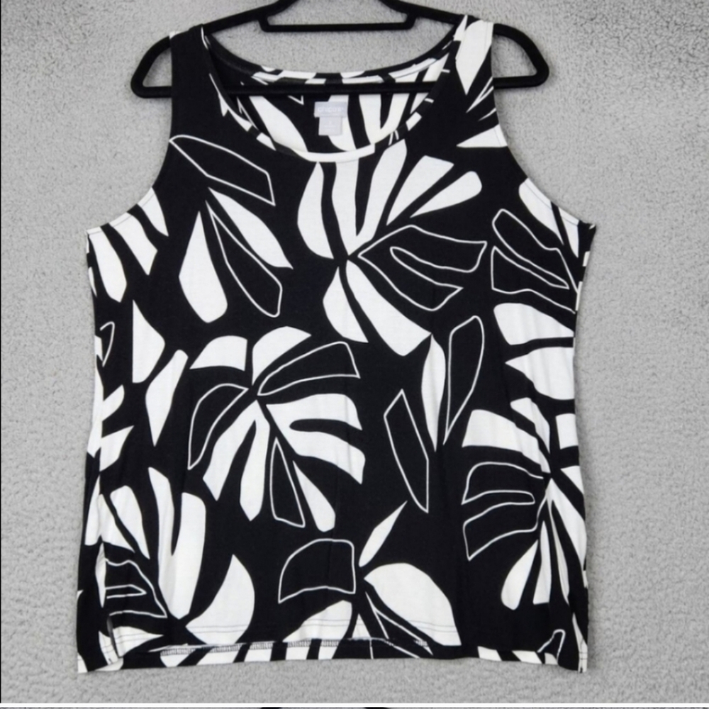 Chico's Black and White Leaf Print Blouse